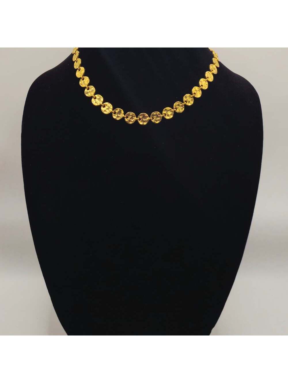 Gold-Tone Hammered Disc Link Necklace